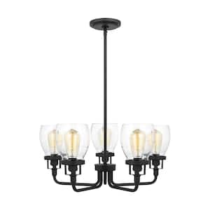 Belton 5-Light Midnight Black Up Hanging Chandelier With Clear Seeded Glass Shades