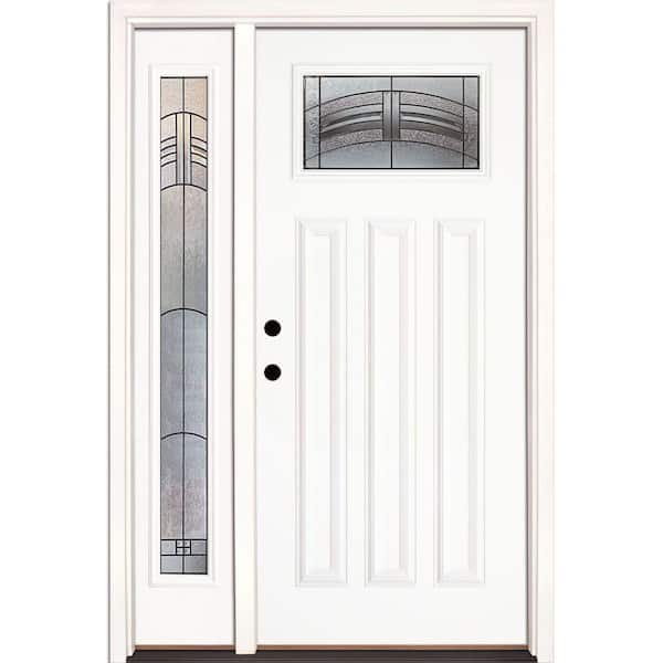 Feather River Doors 50.5 in.x81.625 in. Rochester Patina Craftsman Lt Unfinished Smooth Right-Hand Fiberglass Prehung Front Door w/Sidelite