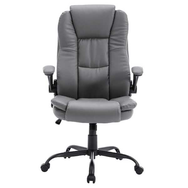 Chizzyseat Yingj Gray Faux Leather Swivel Executive Chair with Adjustable Arms