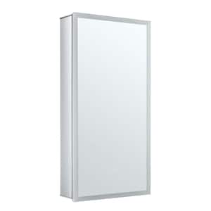 15 in. W x 30 in. H Silver Recessed/Surface Mount Medicine Cabinet with Mirror Left Hinge and LED Lighting