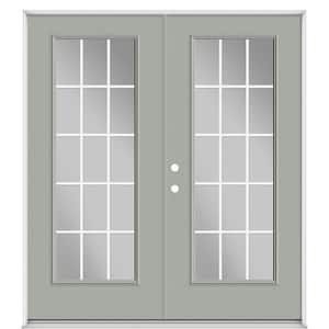 72 in. x 80 in. Silver Cloud Fiberglass Prehung Right-Hand Inswing GBG 15-Lite Clear Glass Patio Door with Vinyl Frame