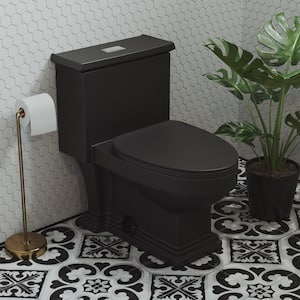 Voltaire 1-Piece 1.1/1.6 GPF Dual Flush Elongated Toilet in Matte Black Seat Included