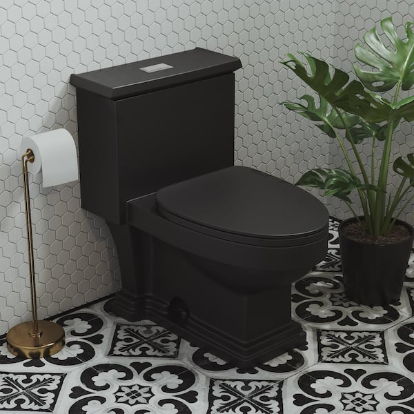 Swiss Madison Voltaire 1-Piece 1.1/1.6 GPF Dual Flush Elongated Toilet in Matte Black Seat Included