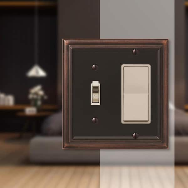 Continental 2 Gang 1-Toggle and 1-Rocker Metal Wall Plate - Aged Bronze