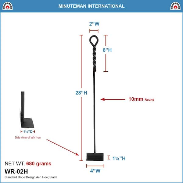 28 in. Tall Black Rope Design Standard Fireplace Ash Hoe