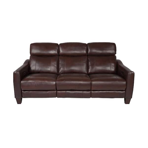 Milos 83 in. Straight Arm Leather Contemporary Zero Gravity Power Reclining Sofa in Chocolate