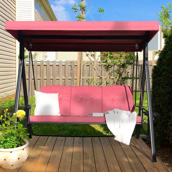 Red patio discount swing with canopy