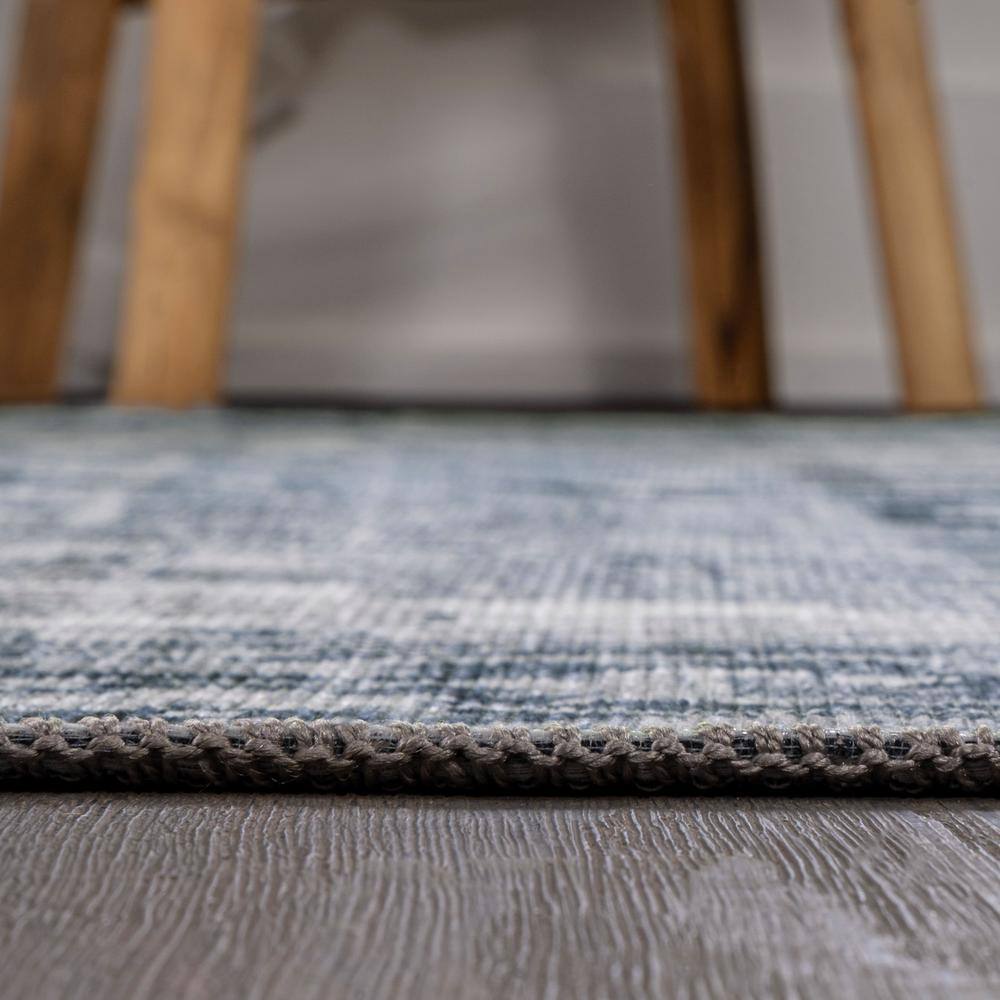 Blue and Cream Medallion Washable Synthetic Area Rug 8' x 10'