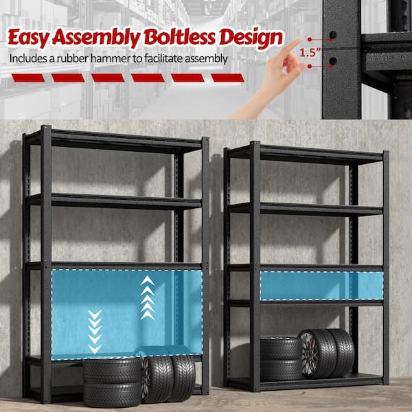 72 in. H Tall Black Metal 5-Tier Garage Storage Shelving Unit Bookcase with Adjustable Shelves (48 in. W x 18 in. D)
