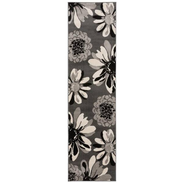 World Rug Gallery Modern Floral Flowers Gray 2 ft. x 7 ft. 2 in. Indoor ...