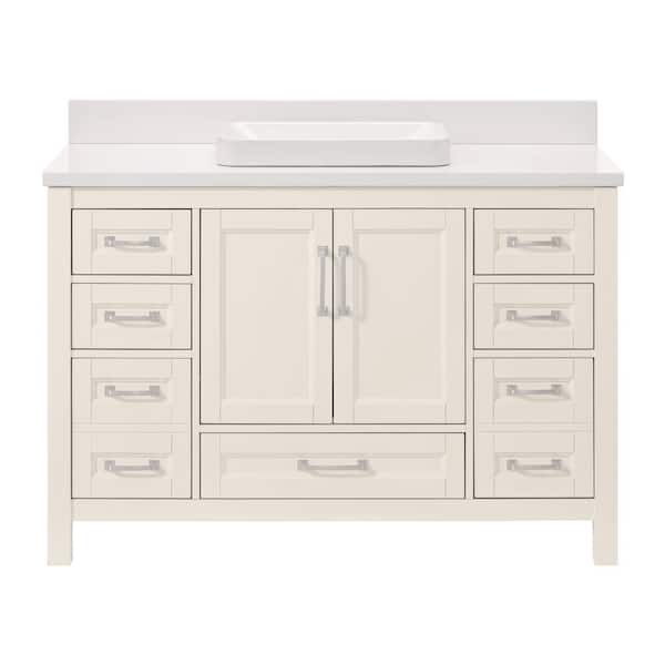 Bentworth 48 in. Single Semi-Recessed Sink Warm White Bath Vanity with White Engineered Marble Top (Assembled)