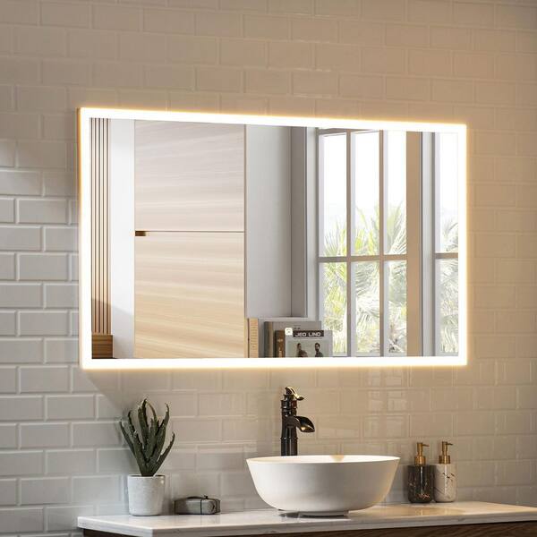 Have A Question About Kinwell 48 In W X 28 In H Framed Rectangular Led Light Bathroom Vanity