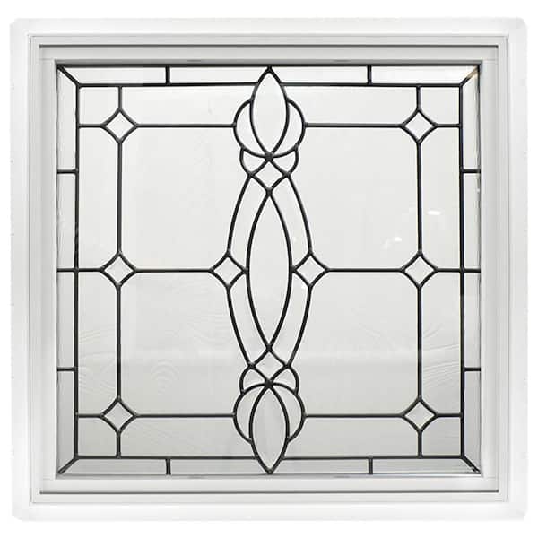 Hy-Lite 23.5 in. x 23.5 in. White Frame Craftsman Black Caming 1 in. Nail Fin Offset Vinyl Picture Window
