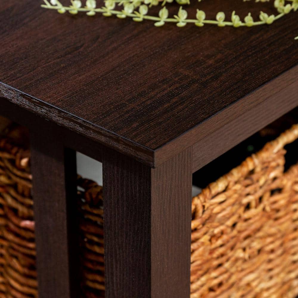Espresso Elegance 40" Rectangular Coffee Table with Wicker Storage Baskets