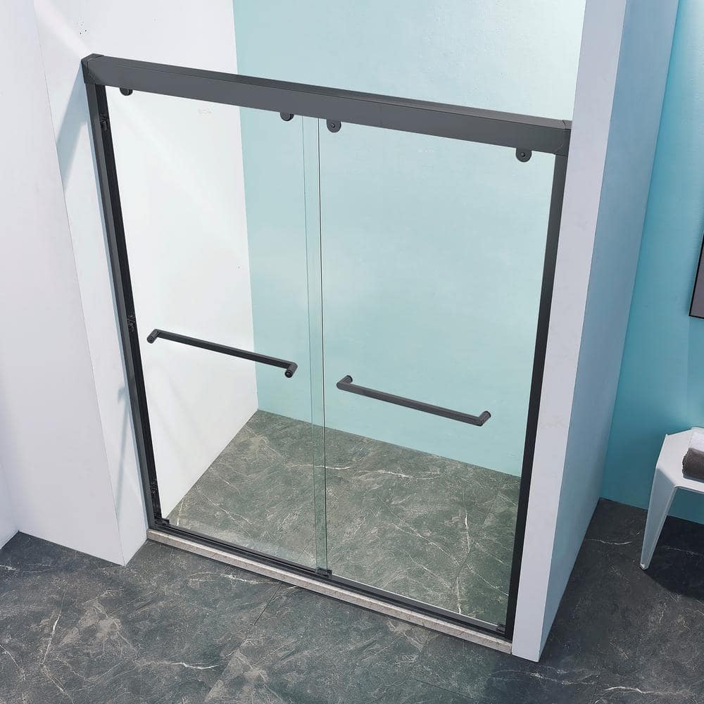 60" Matte Black Aluminum Framed Double Sliding Shower Door