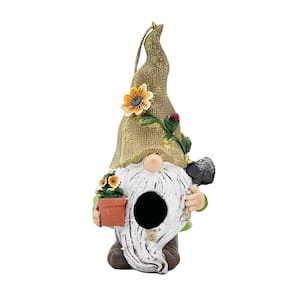 Gardening Gnome Outdoor Birdhouse Resin Statue 10 in.