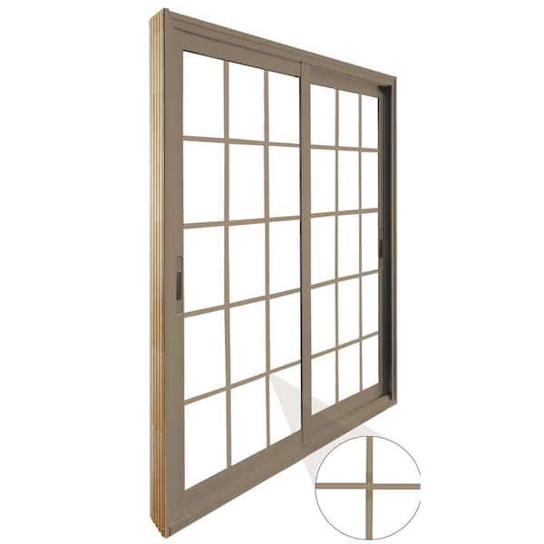 72 in. x 80 in. Double Sliding Sandstone Patio Door with 15 Lite Internal Flat Grill
