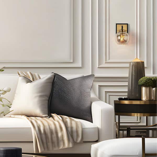 Ceedar Modern 1-Light Brass Gold Indoor Wall Sconce, Globe Mercury Glass Wall Light, Modern Black Bathroom Vanity Light