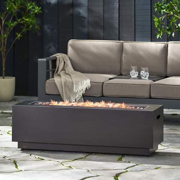 Unbranded 50 000BTU Rectangle Propane Outdoor Fire Pit Table with Instruction And Tools, Iron Frame for Garden Camping Party Brown
