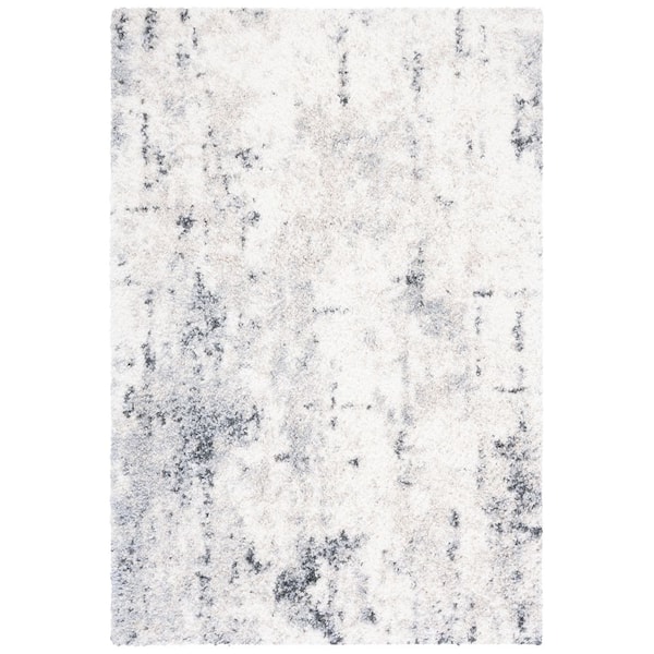 Berber Shag 7 ft. x 9 ft. Ivory/Gray Monochrome Abstract Area Rug