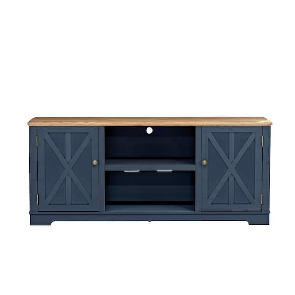 FESTIVO 70 in. Navy Wood TV Stand for TVs up to 78 in.