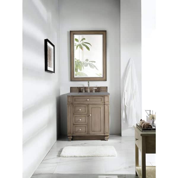 Bristol 29 in. W x 40 in. H Small Framed Rectangular Wall Mount Bathroom Vanity Mirror in Whitewashed Walnut