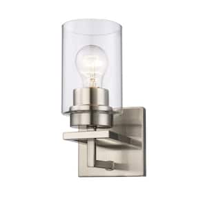 Westerling 1-Light Brushed Nickel Indoor Wall Sconce Light Fixture with Clear Glass Shade