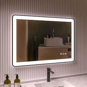 40 in. W x 28 in. H Rectangular Framed LED Anti-Fog Wall Bathroom Vanity Mirror in Black with Backlit and Front Light