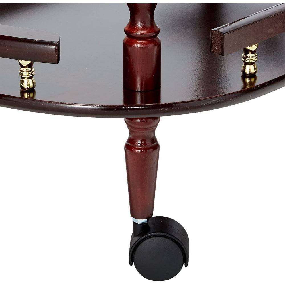 Cherry Wood 2-Tier Traditional Serving Cart with Wine Storage
