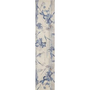 Somerset Ivory/Blue 2 ft. x 10 ft. Floral Contemporary Runner Area Rug