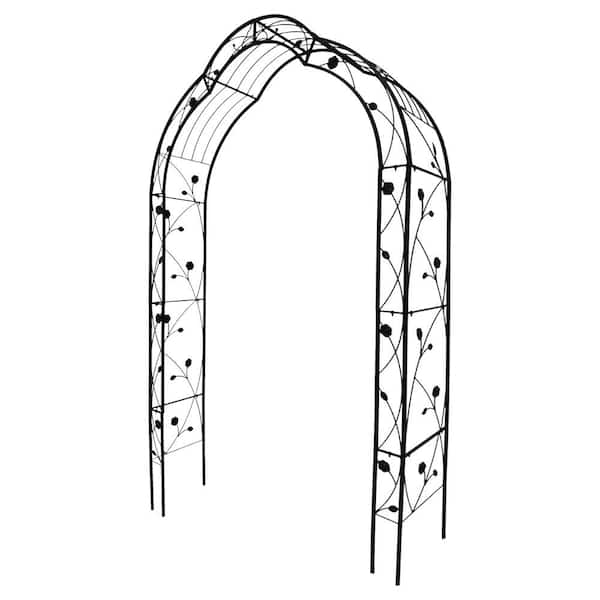 98.4 in. x 59 in. Metal Garden Arch Trellis Arbor with Gothic Spire, Rustproof and Adjustable Width for Garden, Black