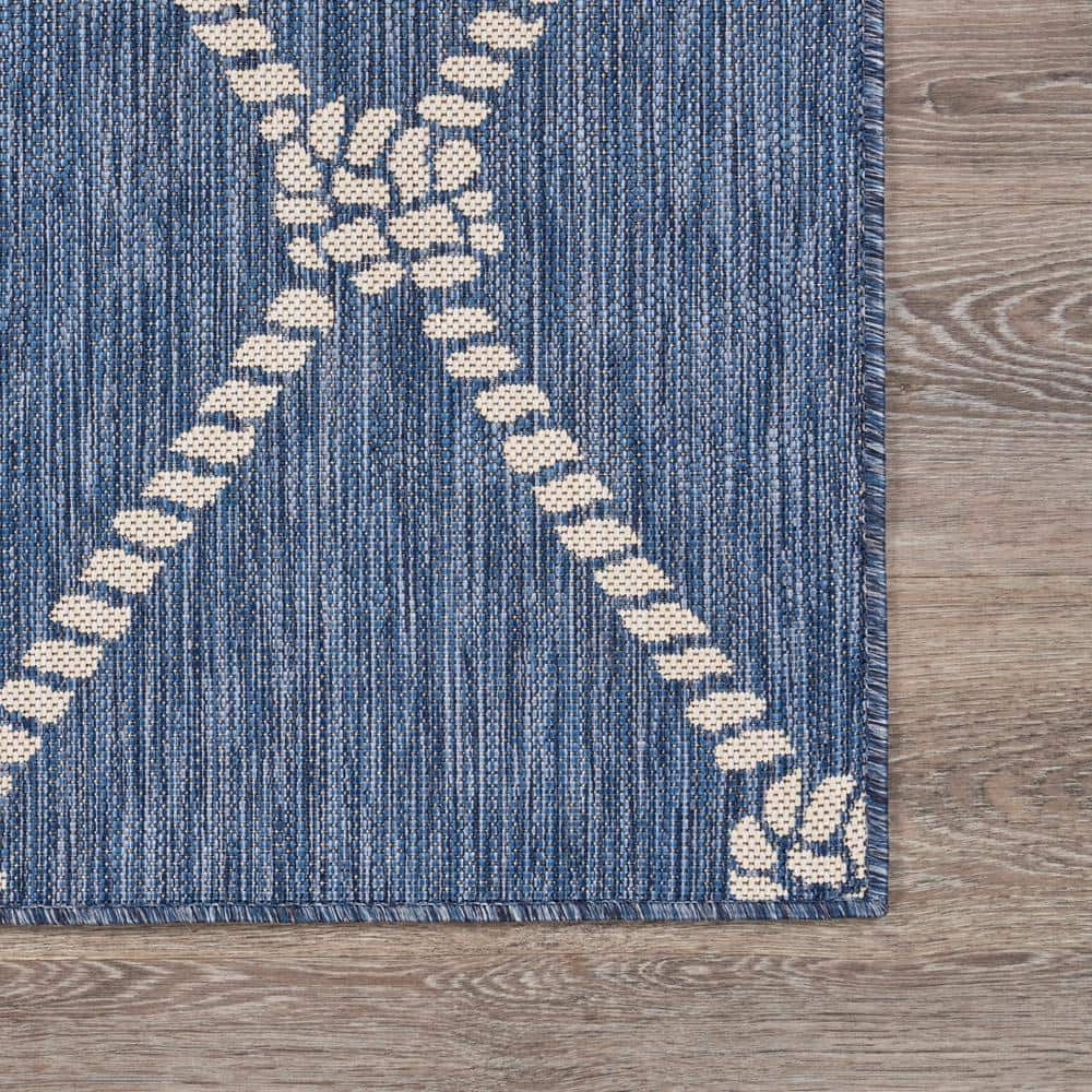 Coastal Charm Blue & White Geometric Flatweave Indoor-Outdoor Rug
