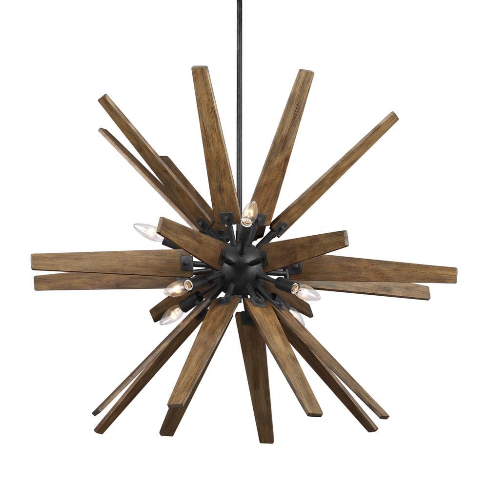Thorne 8-Light Black Weathered Zinc and Oak Chandelier