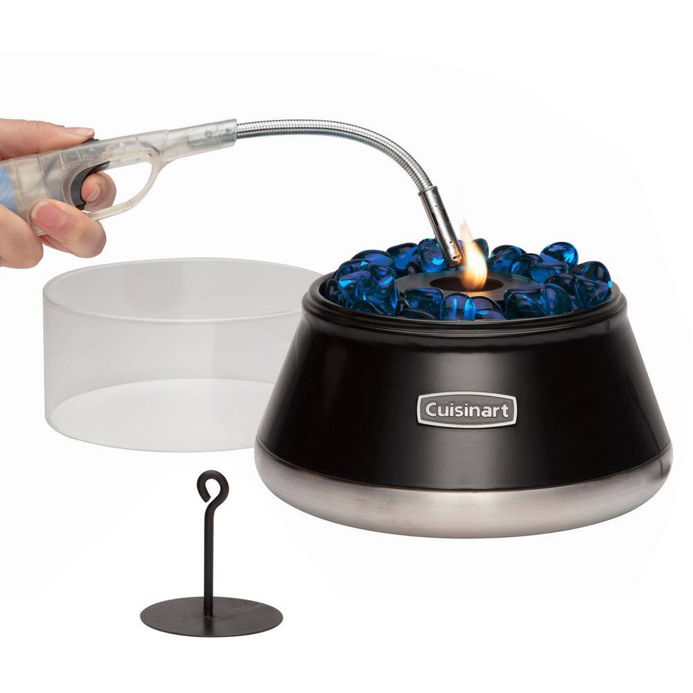Compact Black Glass Tabletop Fire Pit