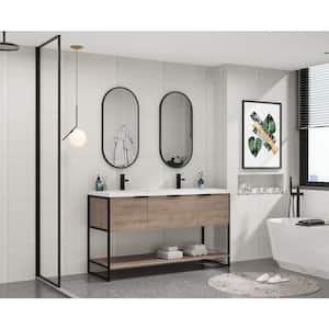 59.1 in. W x 18.3 in. D x 34.3 in. H Freestanding Plywood Bath Vanity in Imitative Oak with White Resin Top