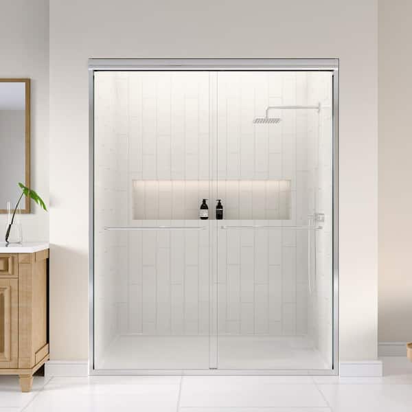 60 in. W x 72 in. H Double Sliding Framed Shower Door in Chrome with SGCC 1/4 in. (6 mm) Tempered Clear Glass