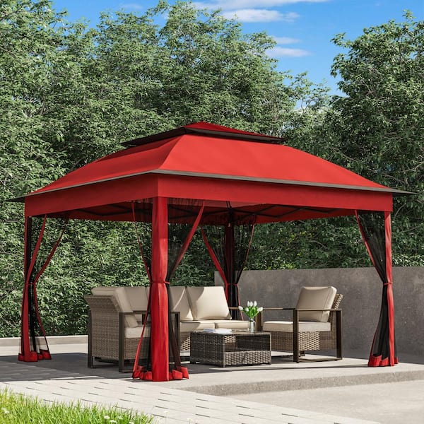 Red Portable Steel Pop-Up Gazebo with Mosquito Netting 11 ft. x 11 ft.