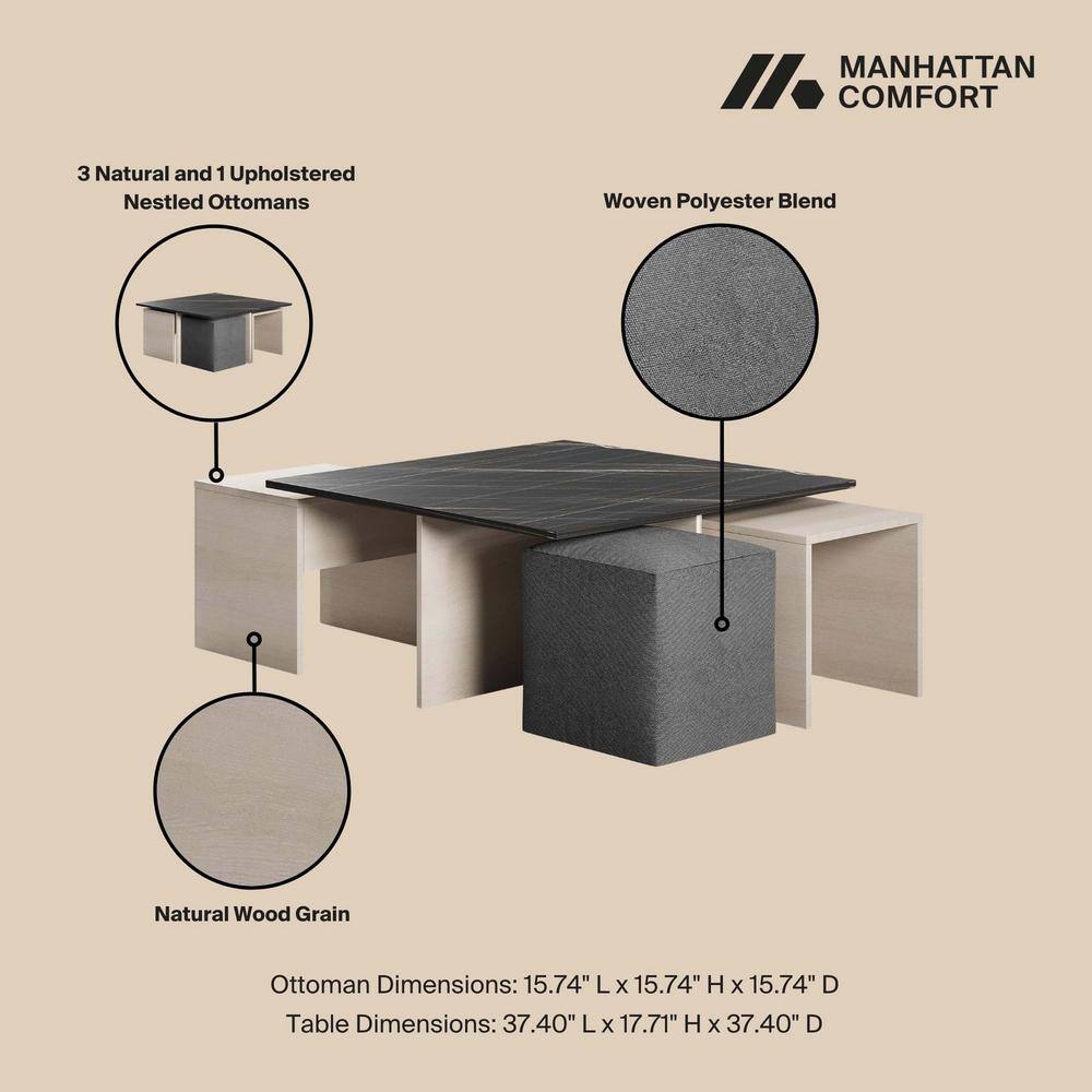 Haley Mid-Century Modern White and Black Marble Nested Coffee Table Set