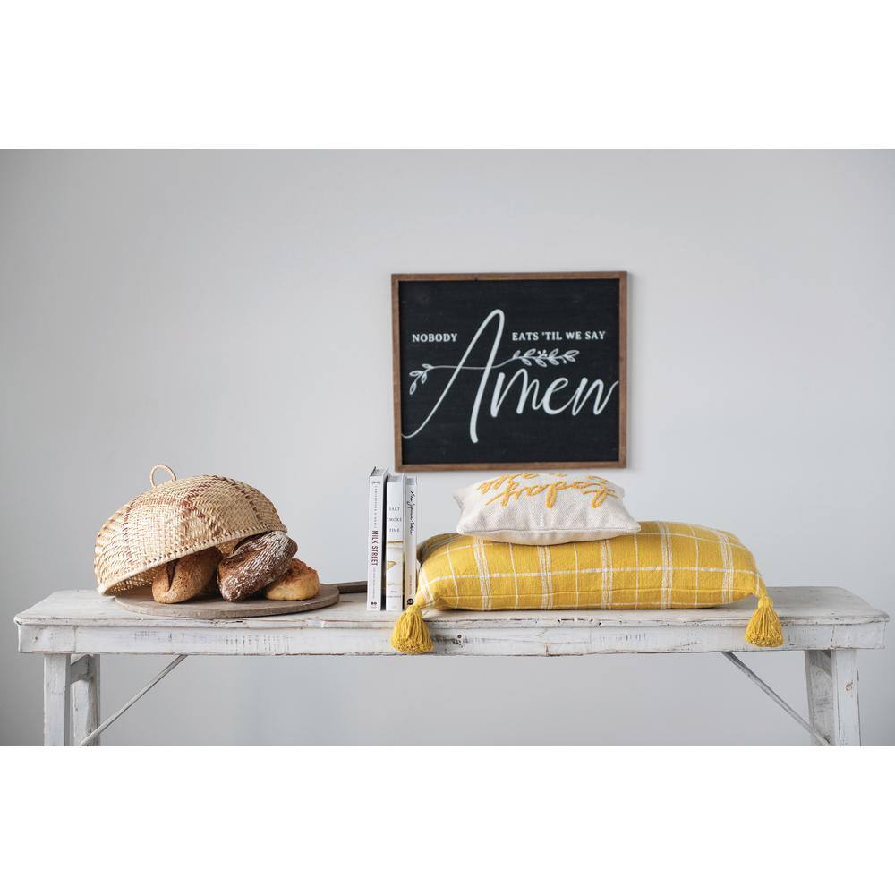 Cream and Mustard Embroidered Cotton Lumbar Pillow