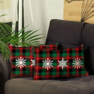 Christmas Snowflakes Decorative Throw Pillow Lumbar 12 in. x 20 in. Red and Green for Couch, Bedding (Set of 2)