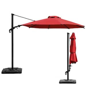 10 ft. Steel Push-Up Patio Umbrella in Red