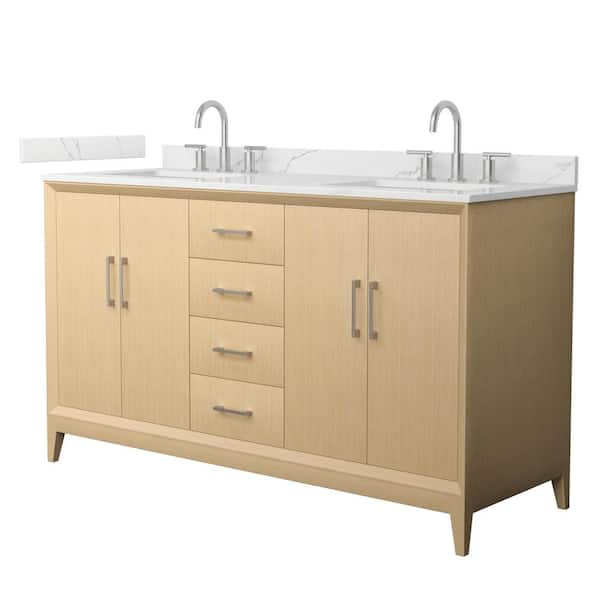 Wyndham Collection Janna 60 in. Double Freestanding White Oak Bath Vanity with Giotto Quartz Top (Assembled)