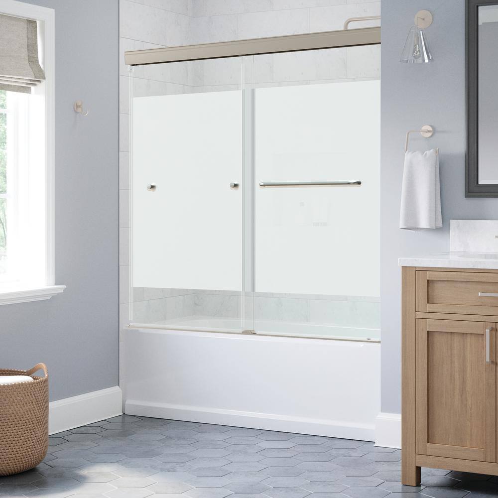 Portwood 60 in. W x 58 in. H Semi-Frameless Sliding Bathtub Door in Nickel with 1/4 in. Frosted Privacy Glass price history on PriceWatchPro