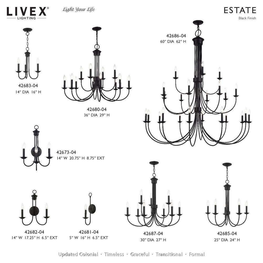 Black Steel 12-Light Large 2-Tier Candelabra Chandelier