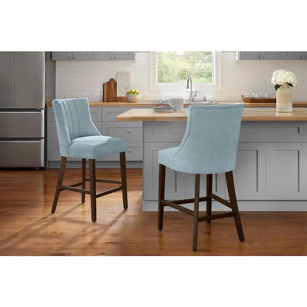 Home Decorators Collection Scotsfield Channel Tufted Upholstered Bar Stools in Charleston Blue (Set of 2)