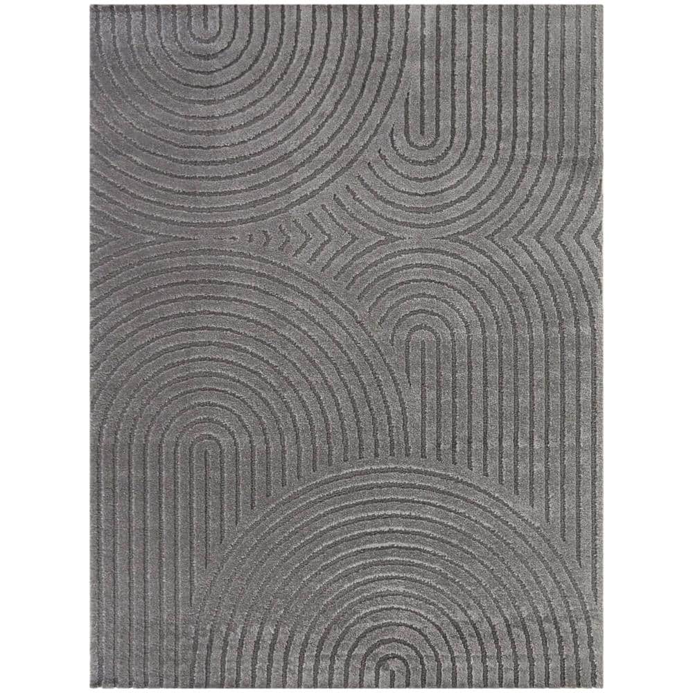 Gray Geometric Patterned Washable Synthetic Area Rug
