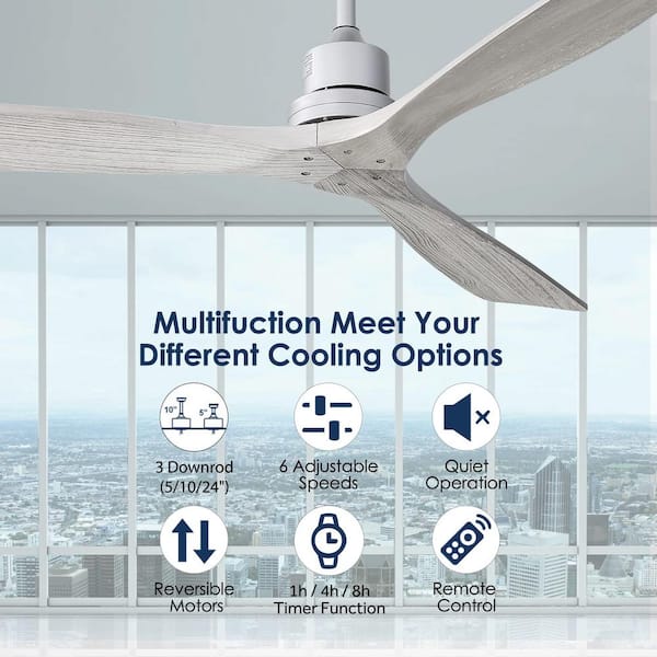 Sofucor 52 in. Indoor/Outdoor Silver Smart Ceiling Fan Whit 6