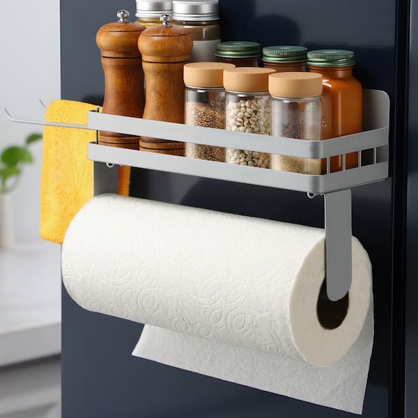 Magnetic Paper Towel Holder - Multifunctional Paper Towel Bar with Strong Magnetic Backing, Grill Silver