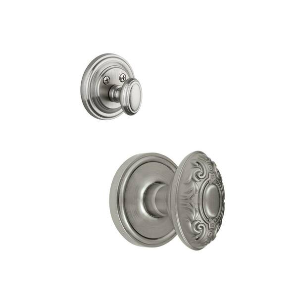 Grandeur Georgetown Single Cylinder Satin Nickel Combo Pack Keyed Alike with Grande Victorian Knob and Matching Deadbolt