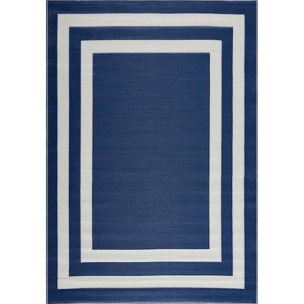 Paris Navy Creme 8 ft. x 10 ft. Modern Plastic Indoor/Outdoor Area Rug